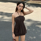 Summer Solid Color Halter Strapless High-Waist Dress