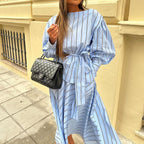 Striped Skirt Set round Neck Long Sleeve