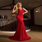 Women's V-Neck Twisted Sleeveless Fishtail Evening Dress