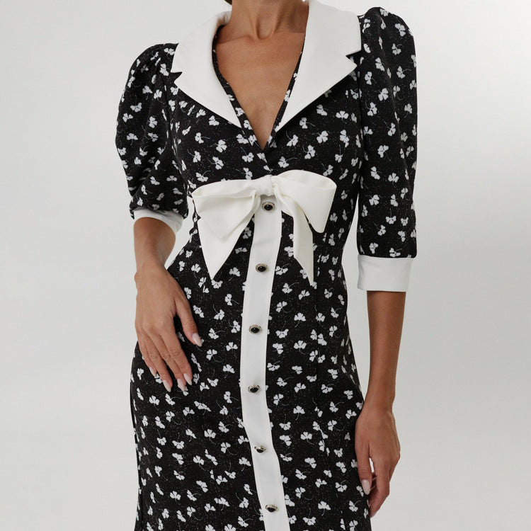 Digital Printing Dress Polo Collar Five Quarter