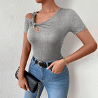 Women's Asymmetric Diagonal Collar Crop Top
