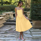Elegant Solid-Color Sleeveless Strapless Waist Dress