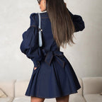 Belted Denim Long Sleeve Shirt Mini Dress