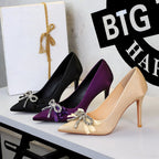 Women's Rhinestone Bow Satin Stiletto Pumps