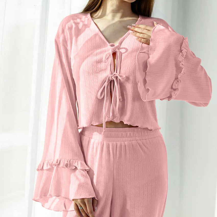 Women's Lace-Up Cardigan & Pants Pajama Set