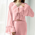 Women's Lace-Up Cardigan & Pants Pajama Set
