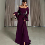 Off-Shoulder Long-Sleeve Ruched Bodycon Maxi Dress