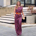 Design Sleeveless Diamond Plaid Slim Fit Wide Legged Pants One Piece