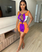 Sun Tanning Lace-Up Rib Stitching Sports Casual Suit Set