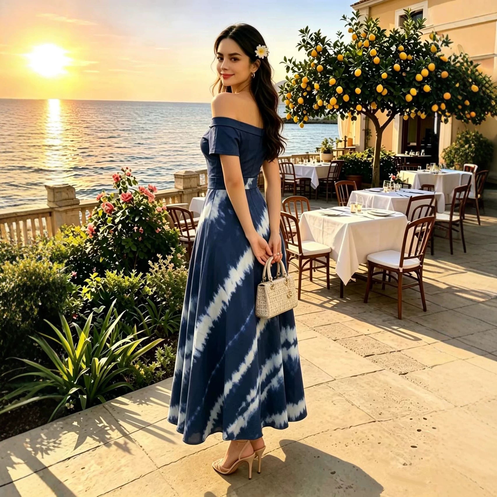 Women's Printed Off-Shoulder A-Line Maxi Dress