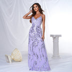 Women's Sequin V-Neck Cami Evening Maxi Dress