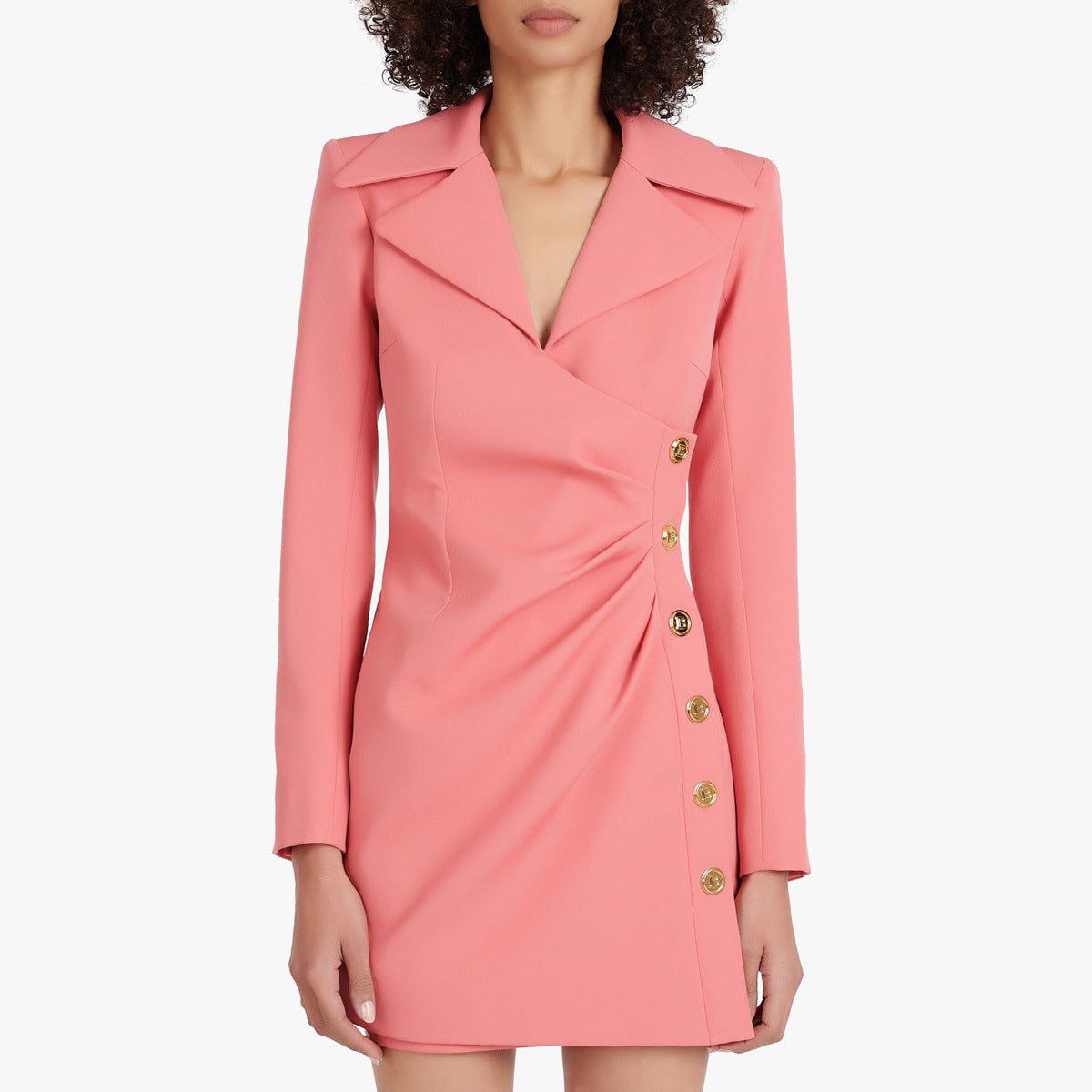 Women's Collared Button Long-Sleeve Office Dress