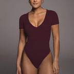 V-Neck Short Sleeve Cotton Bodysuit
