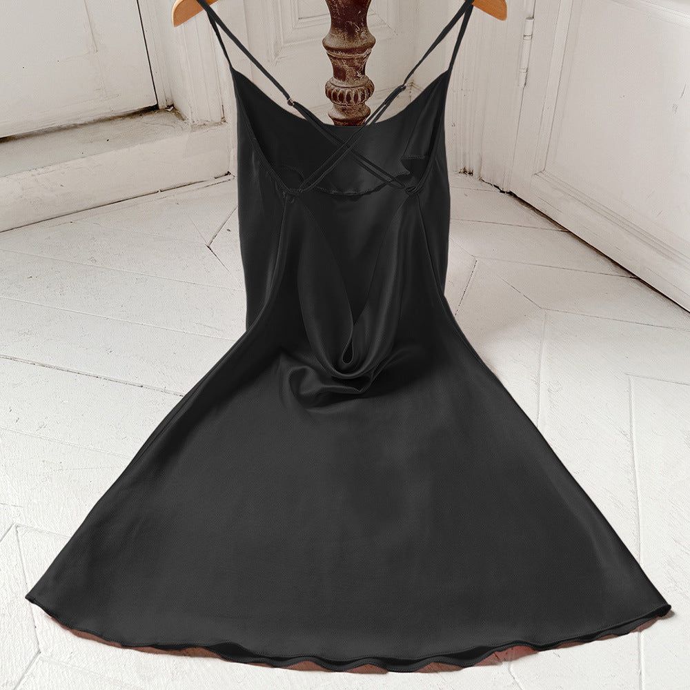 Suspender Ice Silk Silk Nightdress Casual Breathable Artificial Silk Sexy Backless Strap Nightdress Women