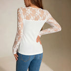 Women Clothing Lace Knitted Top Mesh Hollow Out CO Slim Fit