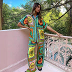 Personalized Printed Short Sleeve Vacation Casual Loose Two Piece Set