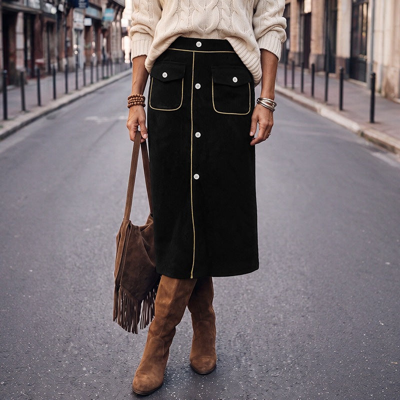 Women's High-Waist Corduroy Maxi Skirt