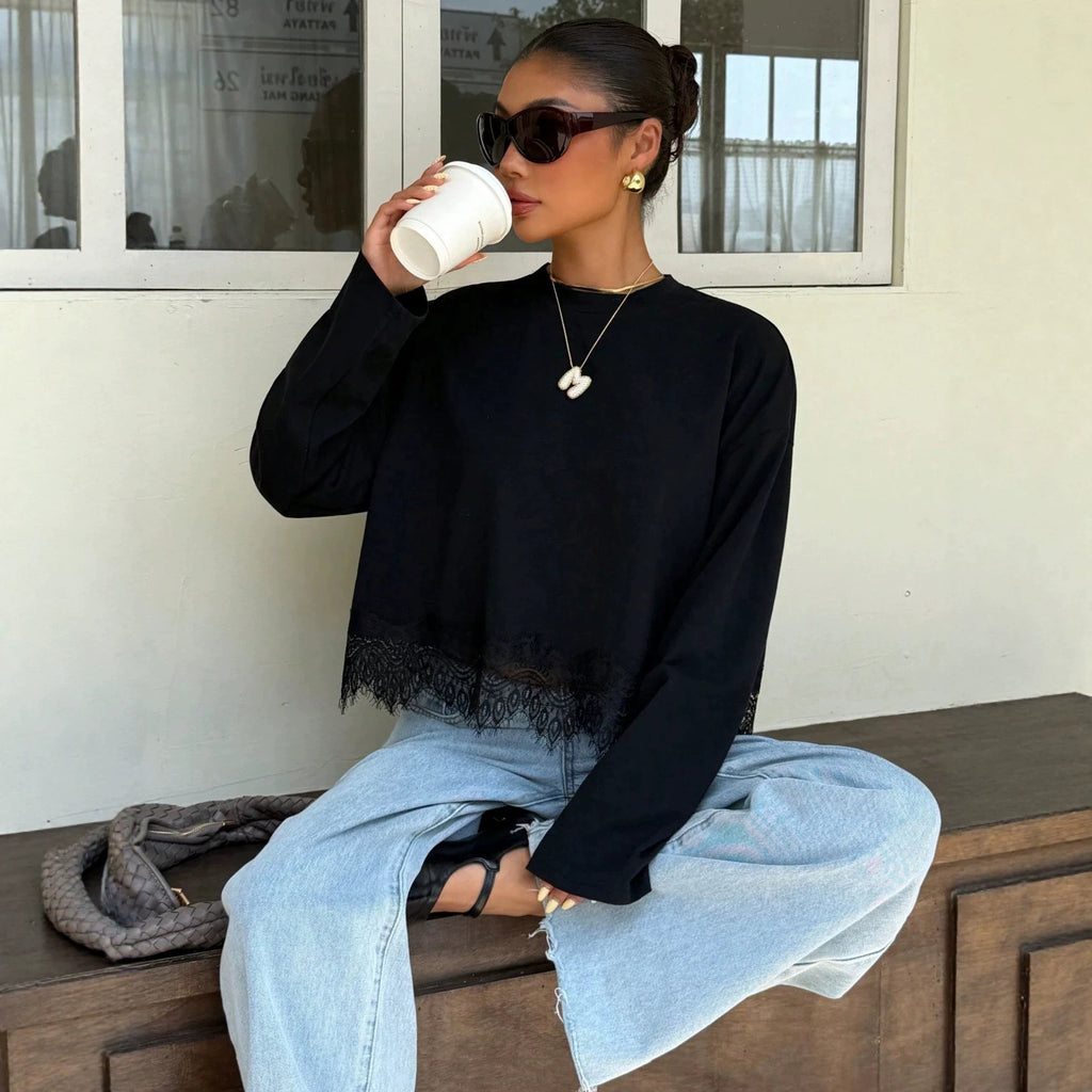 Women's Lace-Trim Long-Sleeve T-Shirt