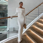 One-Shoulder Long-Sleeve Ruched Maxi Dress
