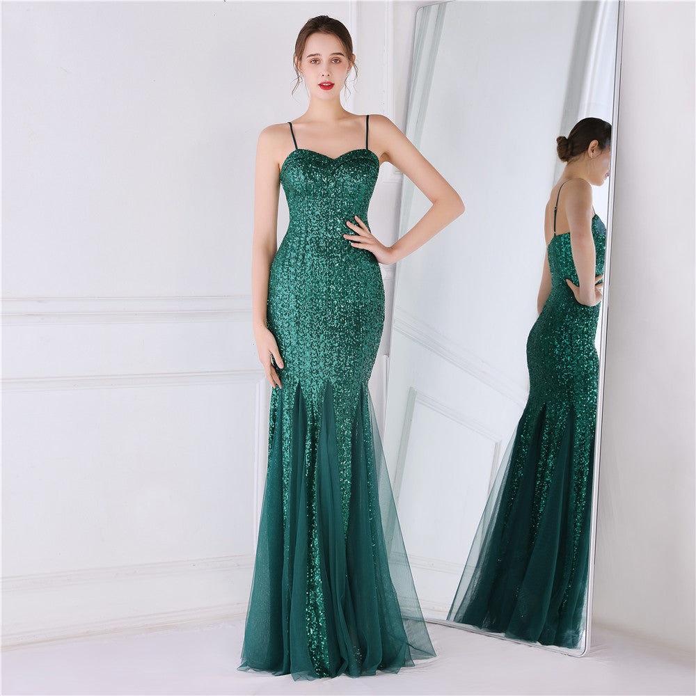 Women's Bride Long Strappy Dinner Slim Fit Fishtail Dress