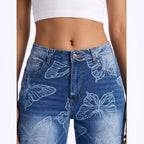 Women's Butterfly-Print High-Waist Straight Jeans