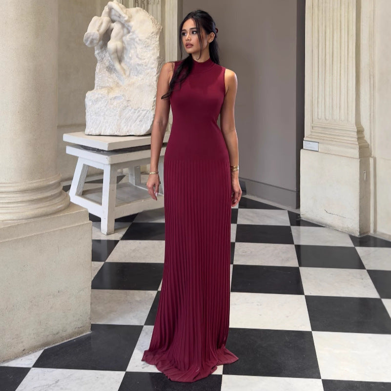 Cotton Stand-Collar Sleeveless Bodycon Maxi Dress
