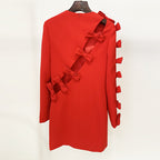 Women's Early Autumn Star Personality Asymmetric Hollow Out Cutout Bow Dress Small Dress