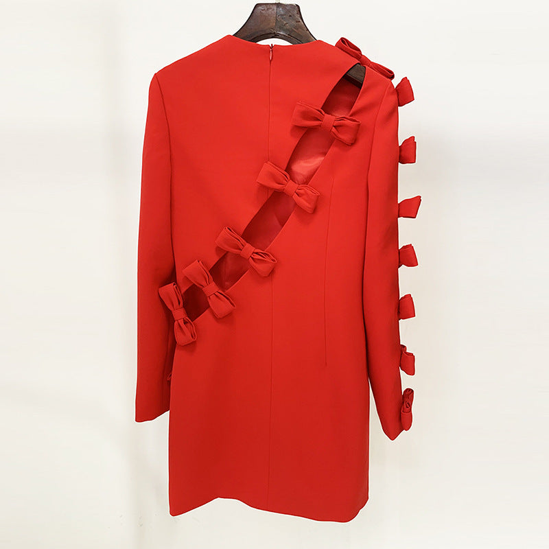 Women's Early Autumn Star Personality Asymmetric Hollow Out Cutout Bow Dress Small Dress