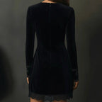 Retro Elegant Velvet Embroidered Lace V-Neck Long Sleeve Dress
