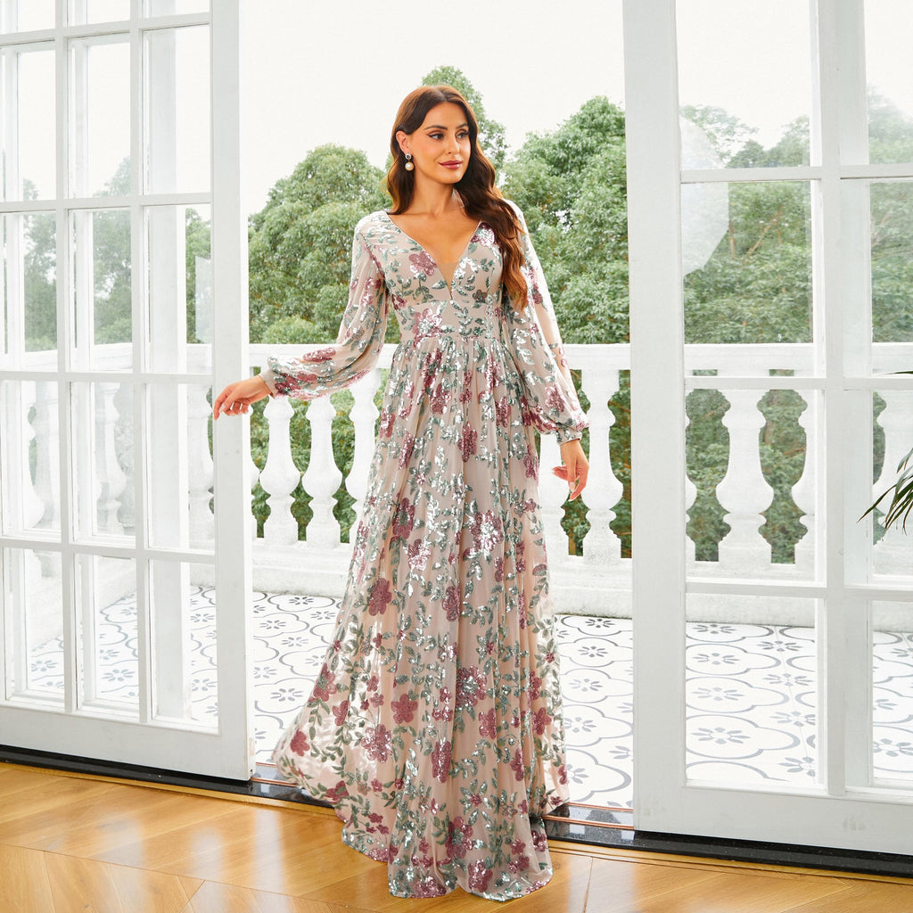 Women's Embellished V-Neck Maxi Dress