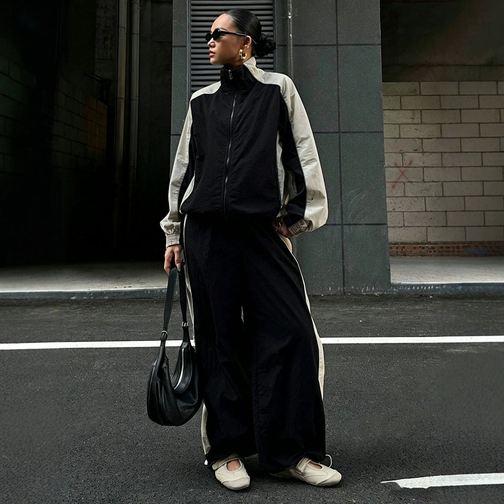 Women's Color-Block Zip-Up Top & Trousers Set
