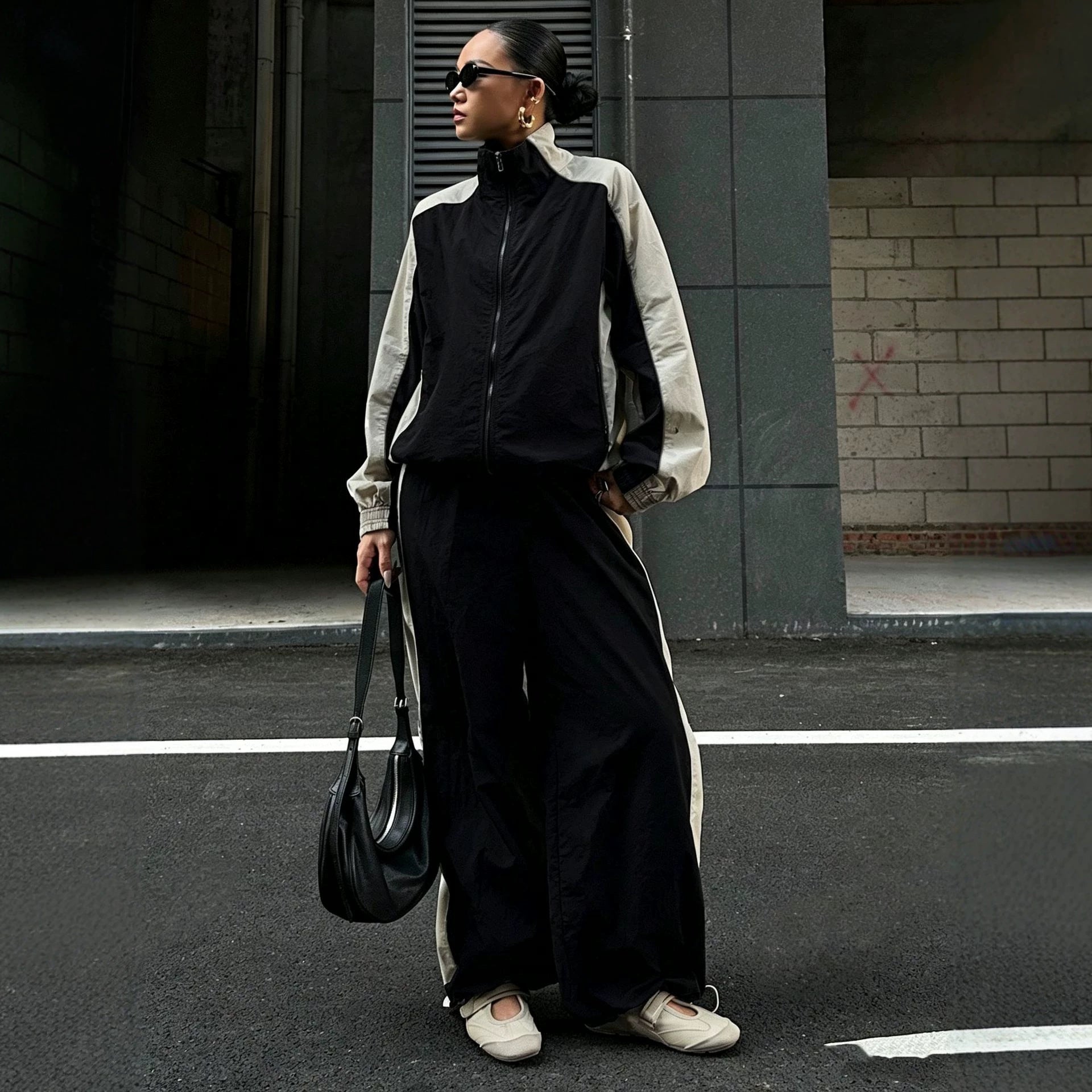 Women's Color-Block Zip-Up Top & Trousers Set
