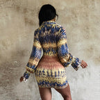 Women's Printed Collared Long Sleeve Bodycon Mini Dress