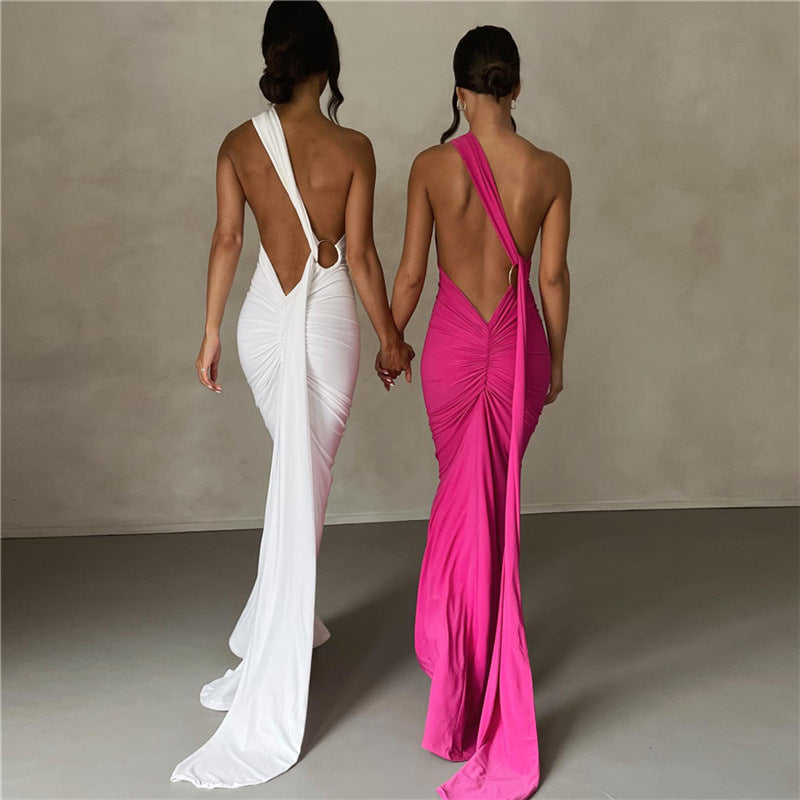 Women's Clothing Sexy Backless Halter Sheath Slim Fit Evening Dress