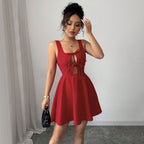 Women's Red Square-Neck A-Line Slip Dress