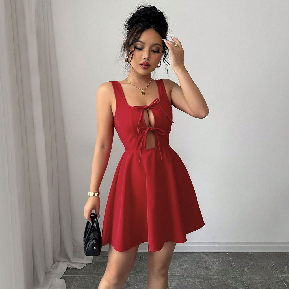 Women's Red Square-Neck A-Line Slip Dress