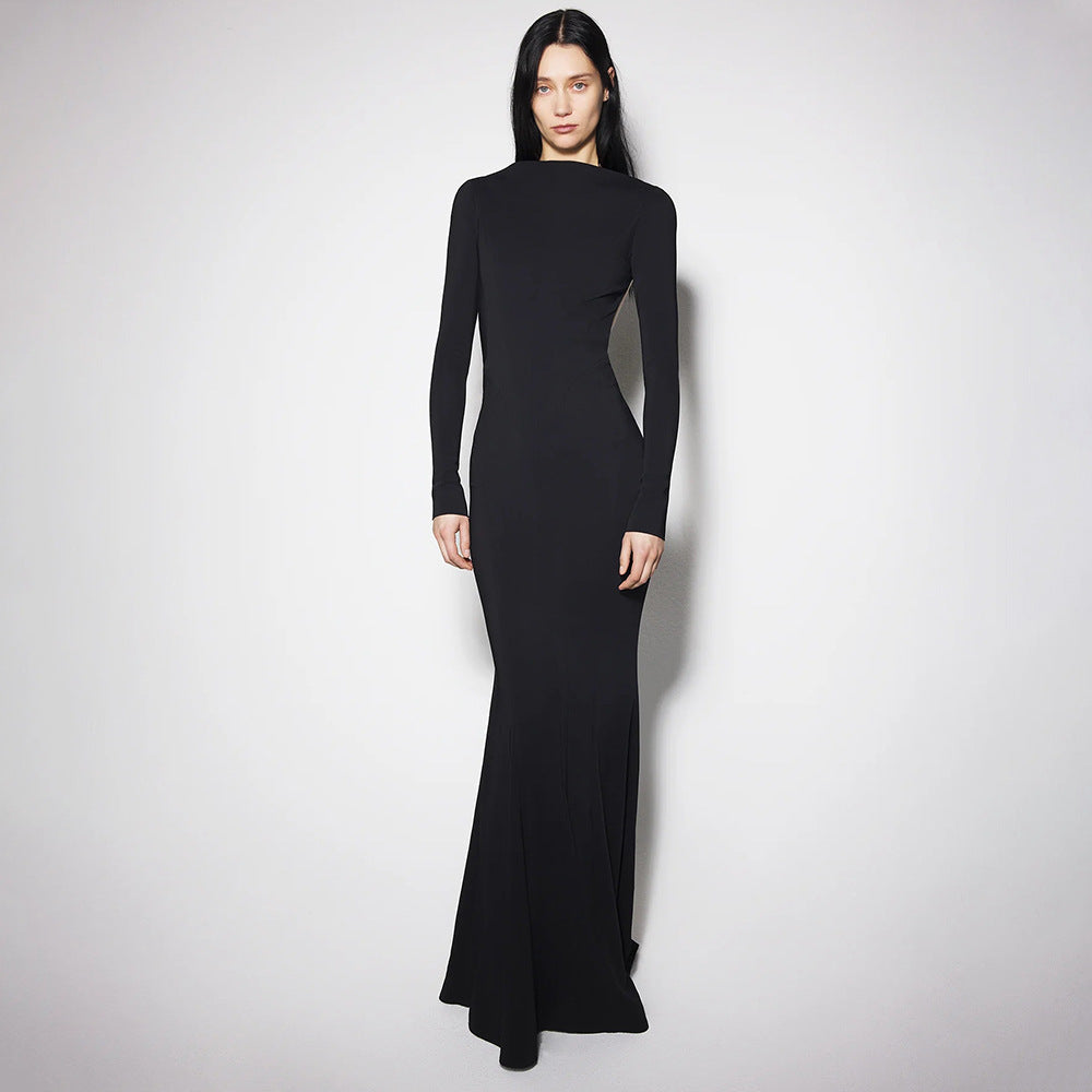 Women's Crew-Neck Cutout Backless Long-Sleeve Bodycon Maxi Dress