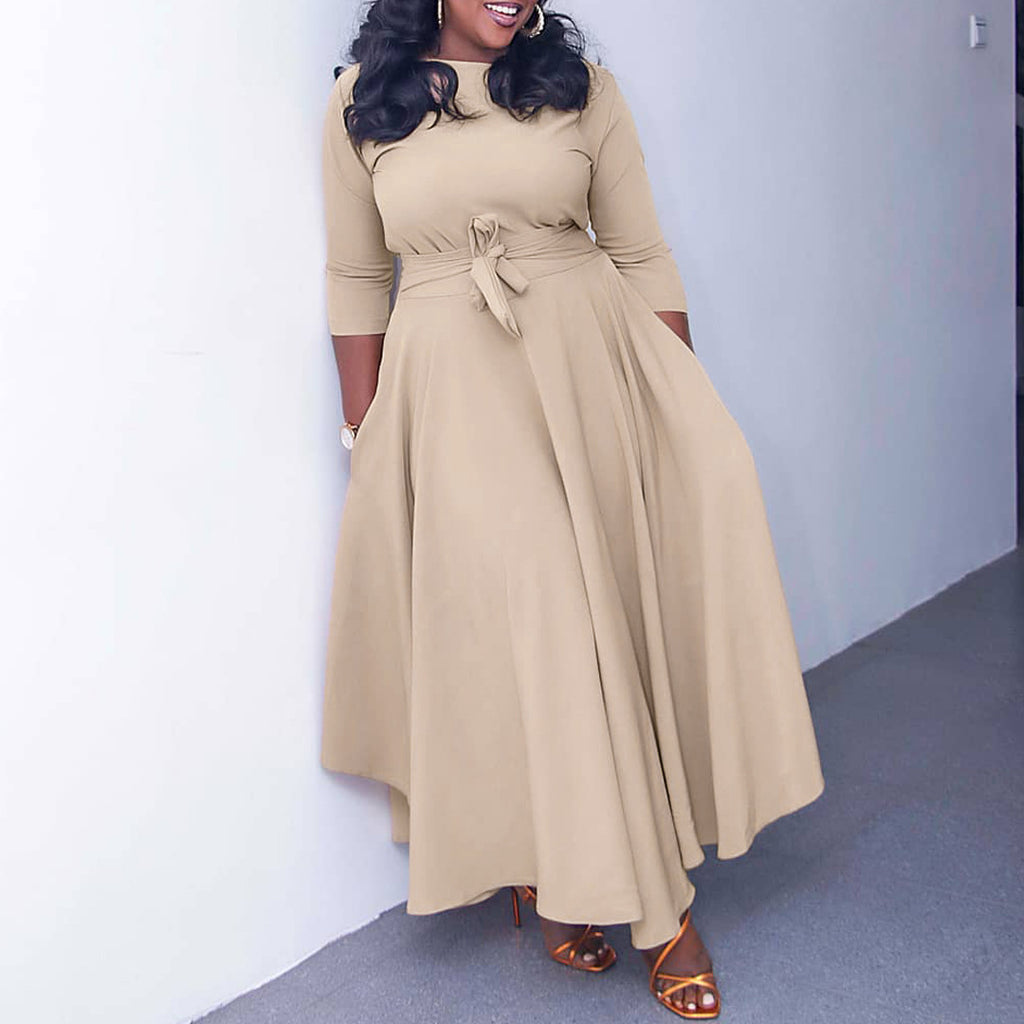 Women's Solid Color Large Swing Lace Up Dress