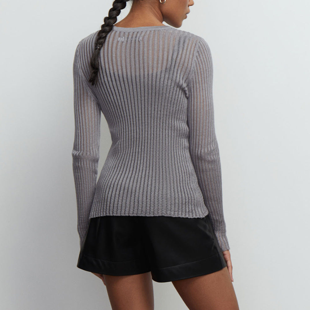 Women’s Black Ribbed Cutout Knit Sweater
