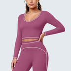 Women's Contrast-Color Long-Sleeve Yoga Top