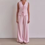 Sleeveless Vest Lace up Top Loose Trousers