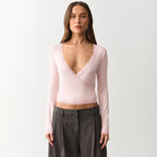 Autumn Lace Edge Long Sleeve Wrap V neck Slim Fit Long