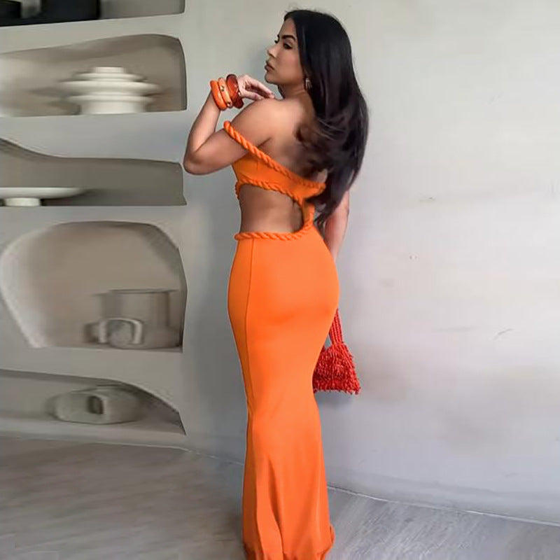 Off Neck Hollow Out Cutout Out Cropped Hip Dress