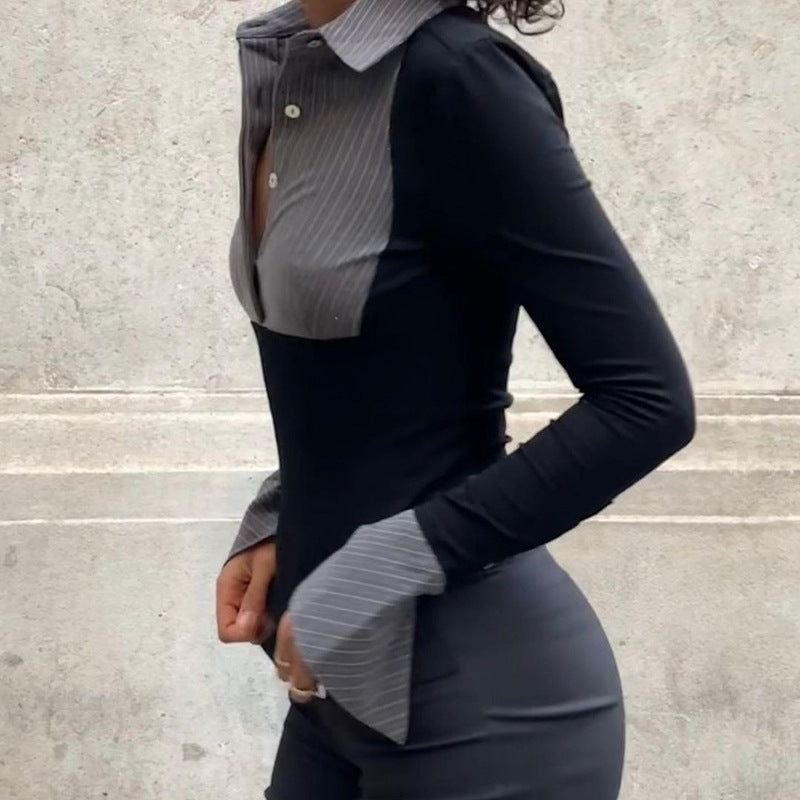 Women's Stripes Contrast Color Slim Fit All Matching Long Sleeve Top