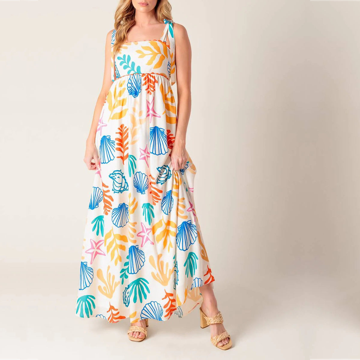 Women's Women's's Summer Seaside Vacation Printed Lace Color Block Maxi Dress