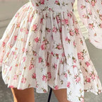 Autumn Winter Street Casual Floral Midi High-Waist Slim V-Neck Dress