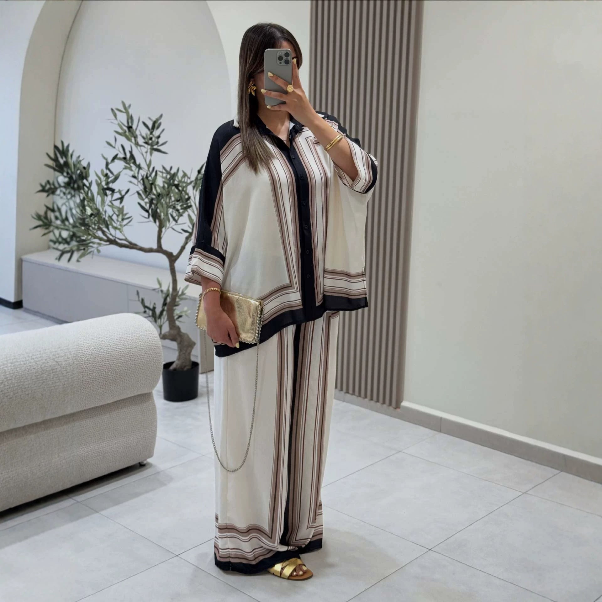 Women's Striped Shirt & Pants Set