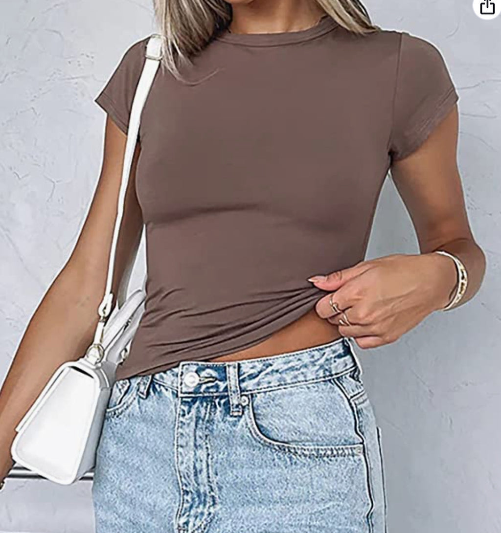 Women's Basic Round Neck Short Sleeve T-Shirt Tight Solid Color