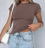 Women's Basic Round Neck Short Sleeve T-Shirt Tight Solid Color