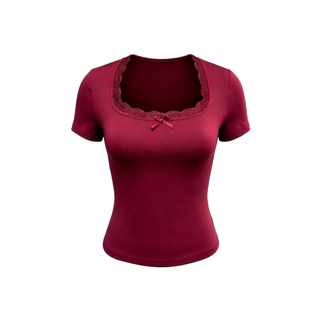 Women's Lace Bow Short-Sleeve T-Shirt